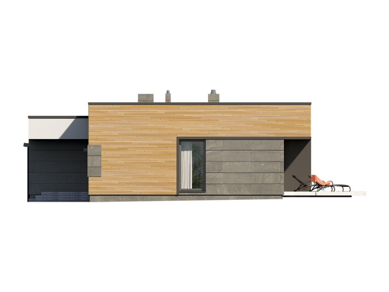 Проект одноэтажного дома с плоской крышей и гаражом — 110 кв.м. (2 спальни)